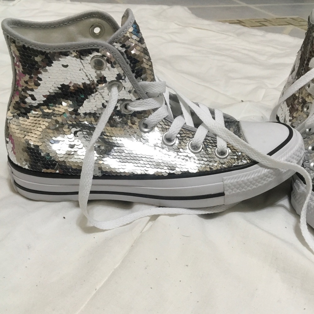 Silver sequin converse